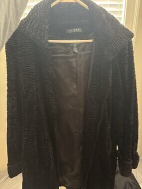 Lauren Ralph Lauren Faux Persian Lamb Astrakhan Fur Coat Black Size M